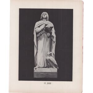 St John / St James Marble Statue Bible Print Antique 1880s Religion Christianity